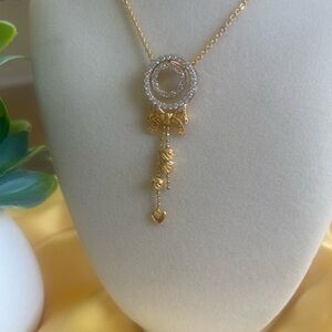 Gold Crystal Circle Drop Necklace with Heart Accent